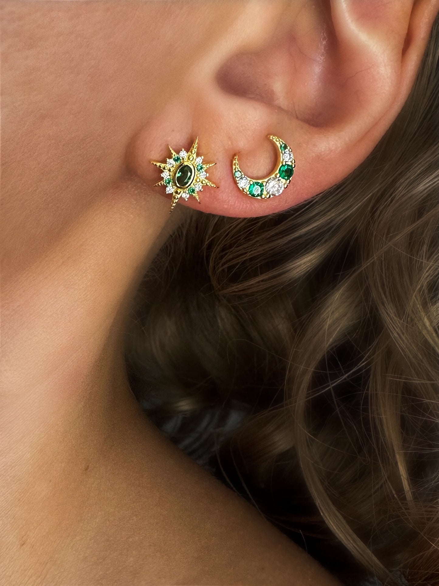 Boucles d'oreilles à tige vertes Star&Moon