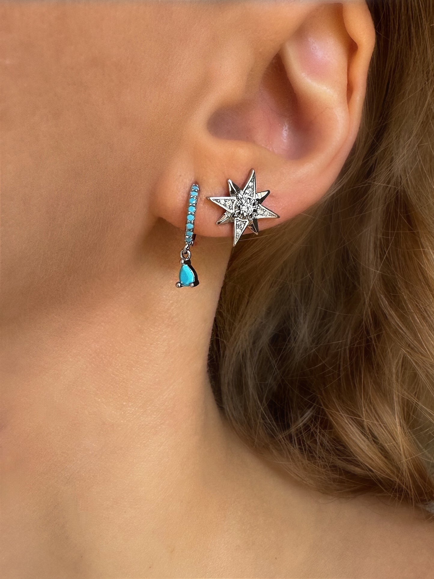 Silver Mini Turquoise Hoop Earrings