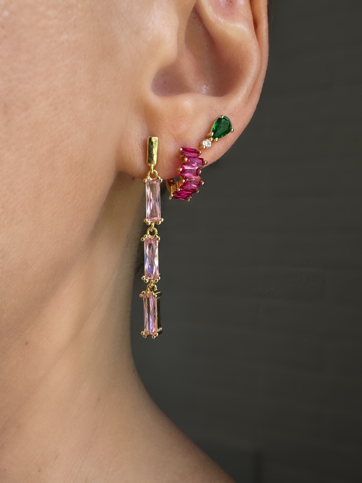 Pink Zirconia Hoop Earrings