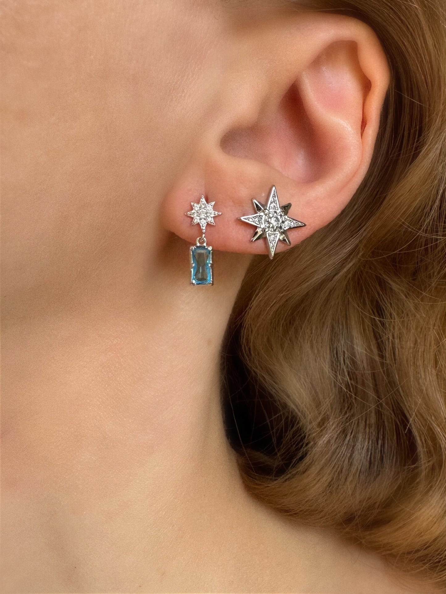 Blue Star Earrings in Silver