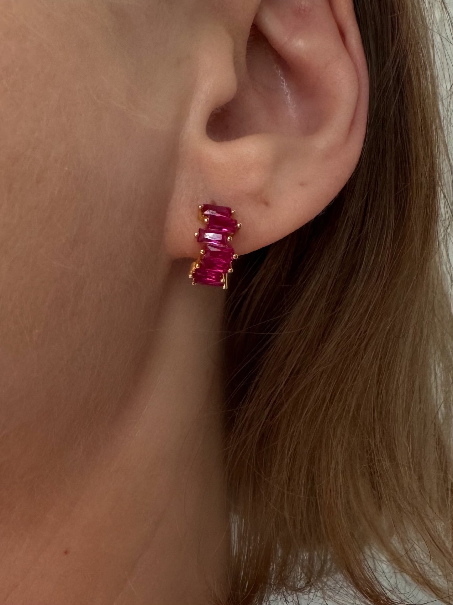 Pink Zirconia Hoop Earrings