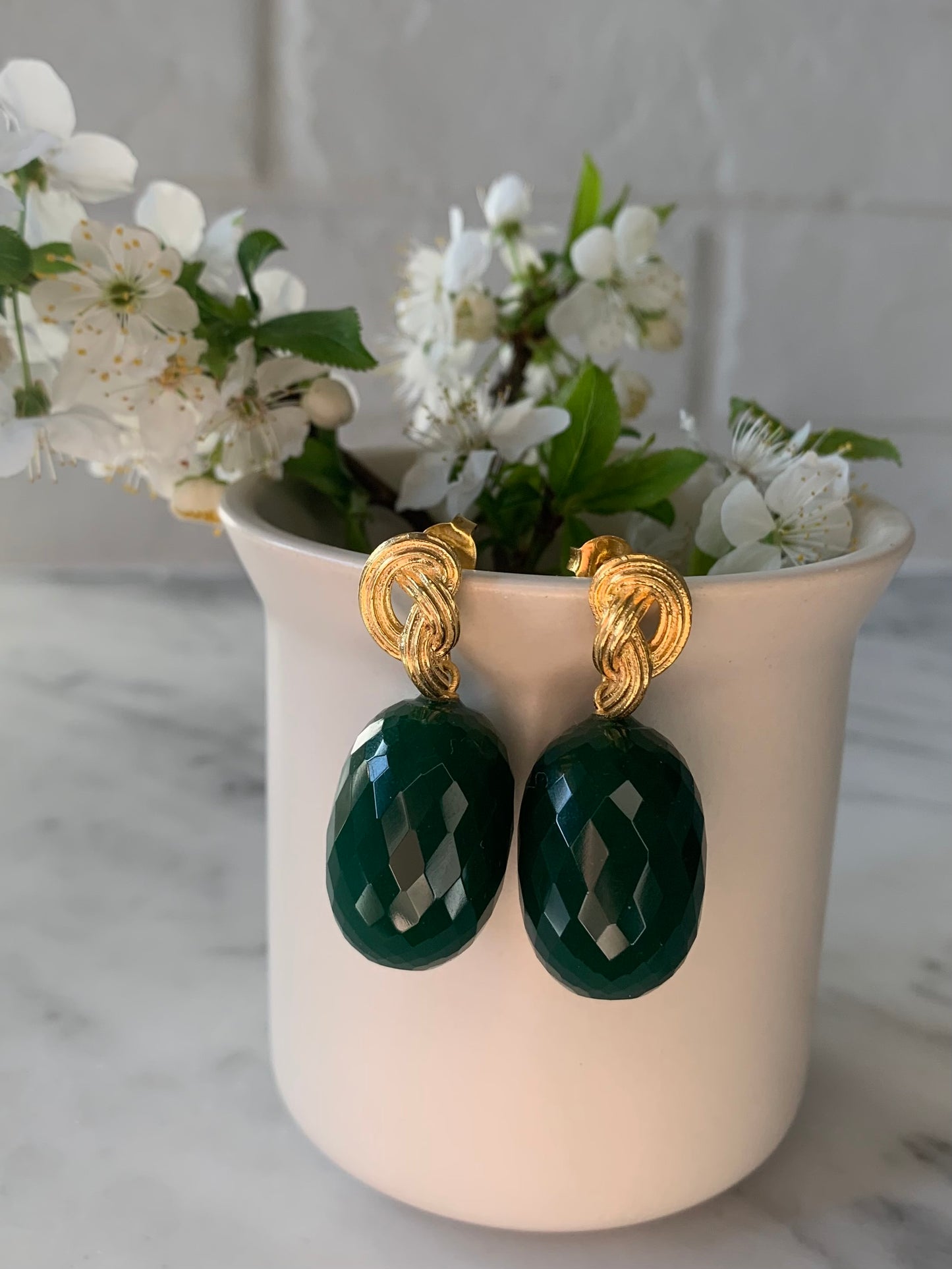 Knot Green Onyx Earrings
