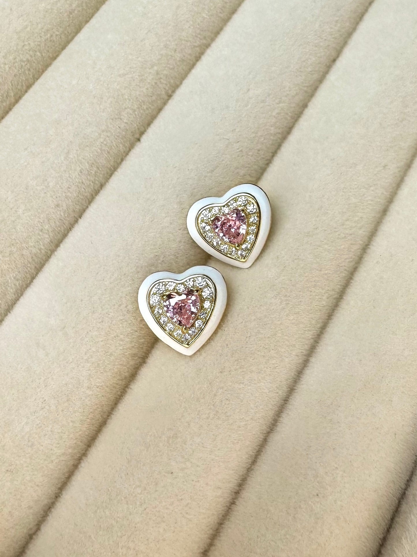 Heart Stud Earrings in White
