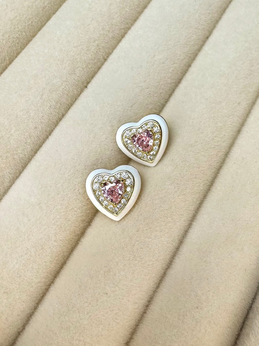 Heart Stud Earrings in White