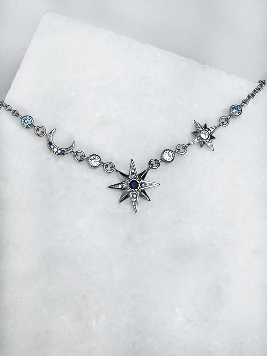 Moon & Stars Necklace in Silver
