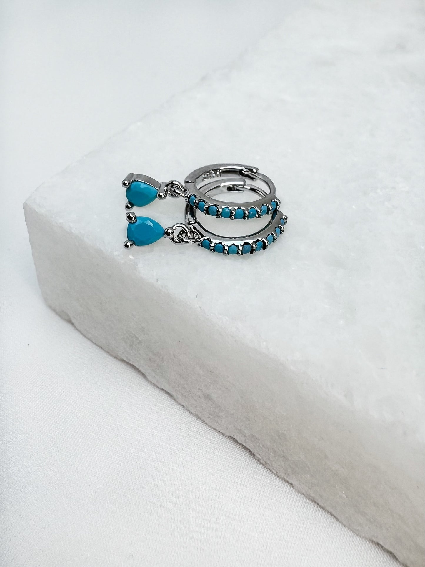 Silver Mini Turquoise Hoop Earrings