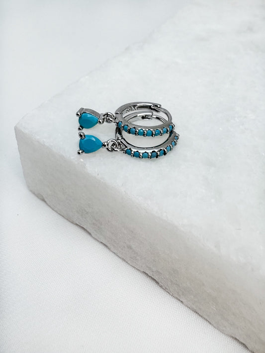Silver Mini Turquoise Hoop Earrings