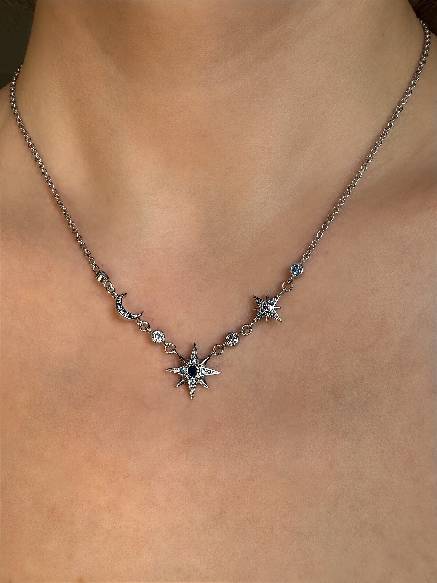 Moon & Stars Necklace in Silver