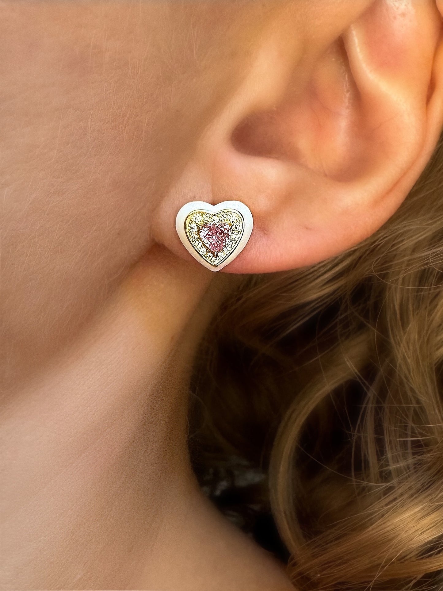 Heart Stud Earrings in White