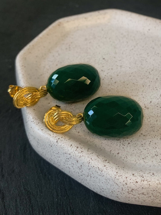 Knot Green Onyx Earrings